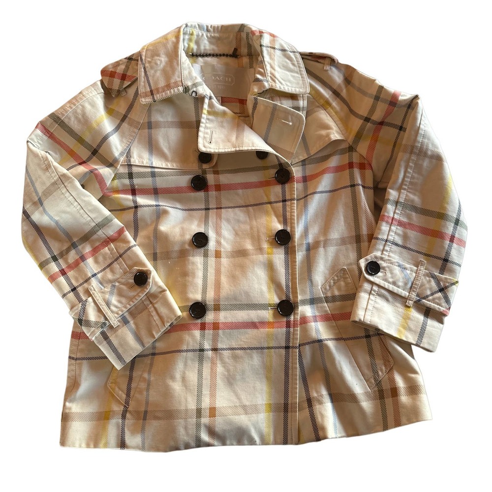 Coach, Beige Plaid Coat Sz. M